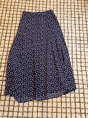 Vintage Betsy Johnson midi polka dot navy and cream skirt